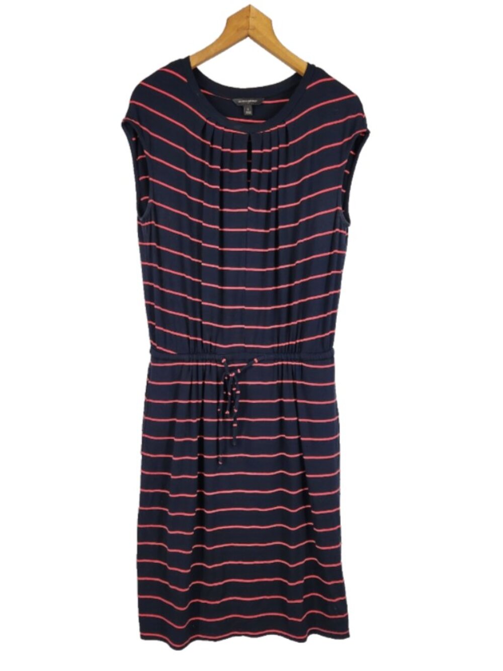 Banana Republic Jersey Dress Womens M Blue Red Striped Gathered Tie Waist Pocket